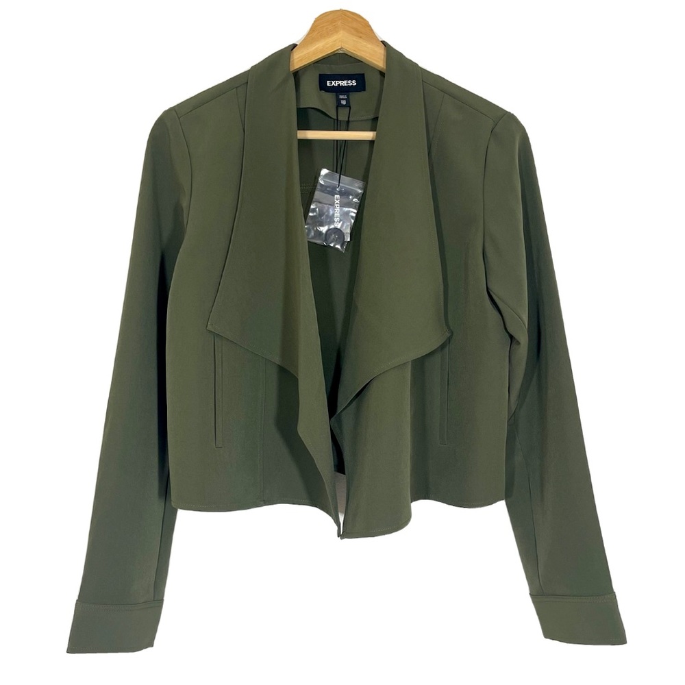 NWT Express Draped Jacket Long Sleeves Open Front Olive Green Sz XXS
